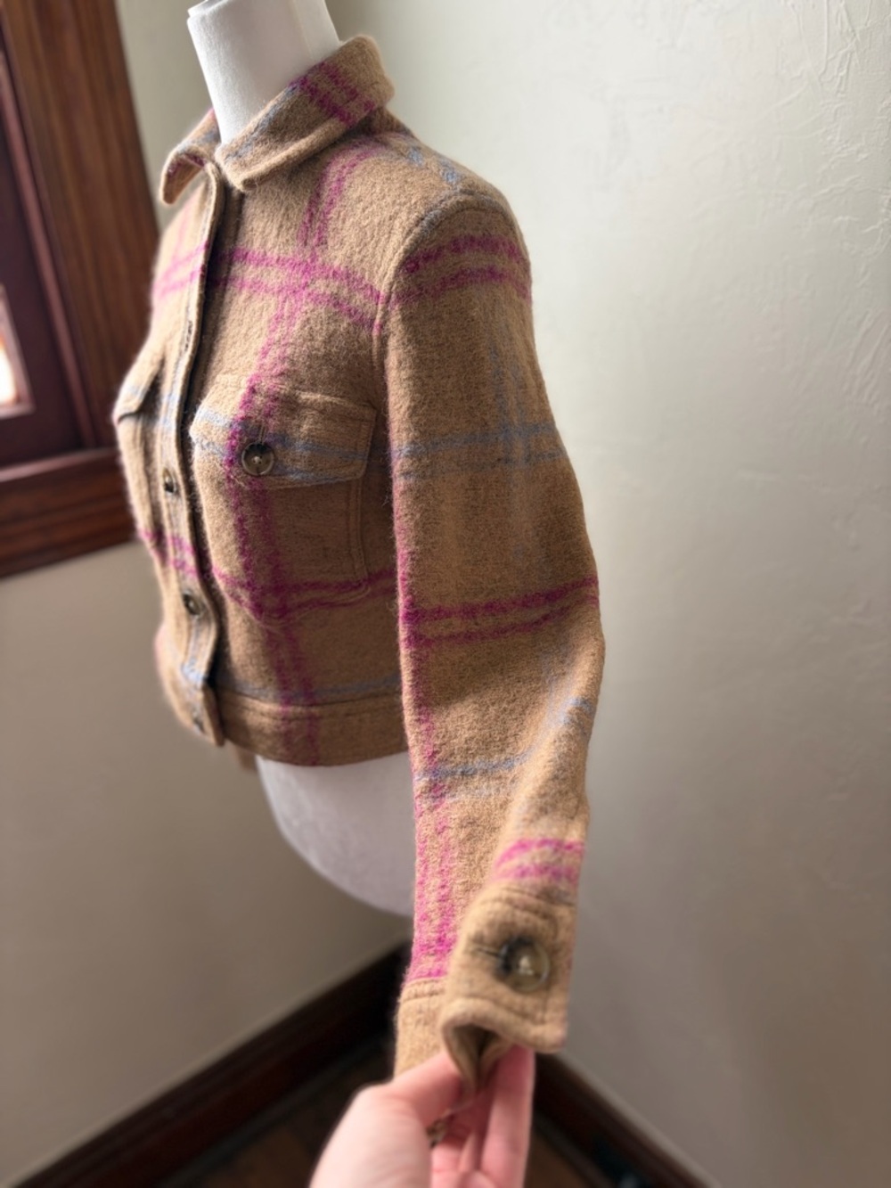 Wilfred Free The Ganna Cropped Shirt Jacket Wool Blend Plaid XS - Picture 7 of 12